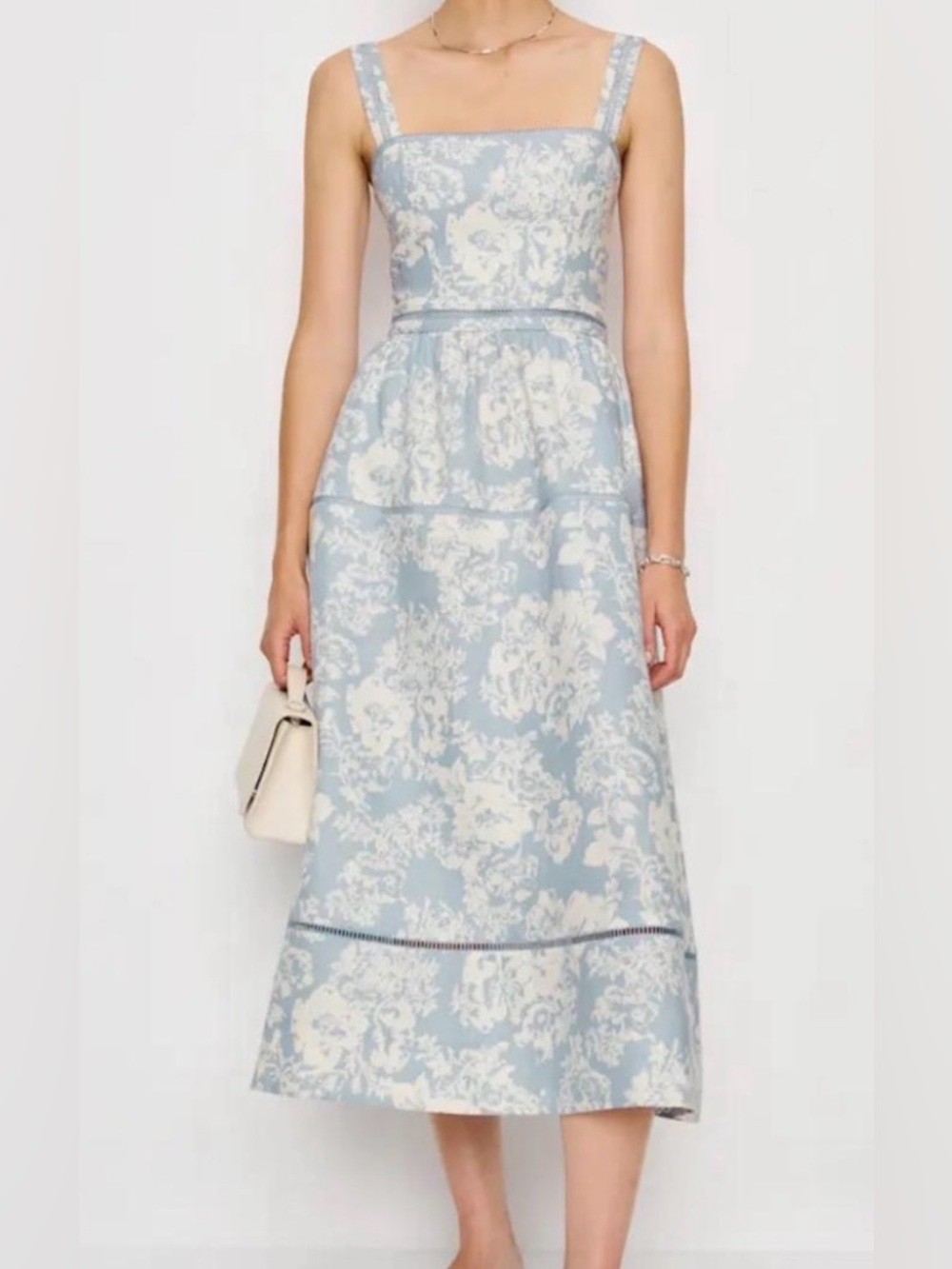 Reformation NWT Everett linen dress in porcelain blue white size 10 - Picture 2 of 11